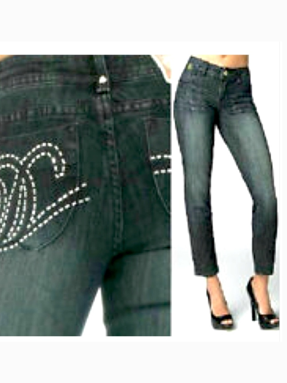 NEW Dereon Y2K Dare Denim Cropped LOGO Ankle Capri Jean 3 / 4